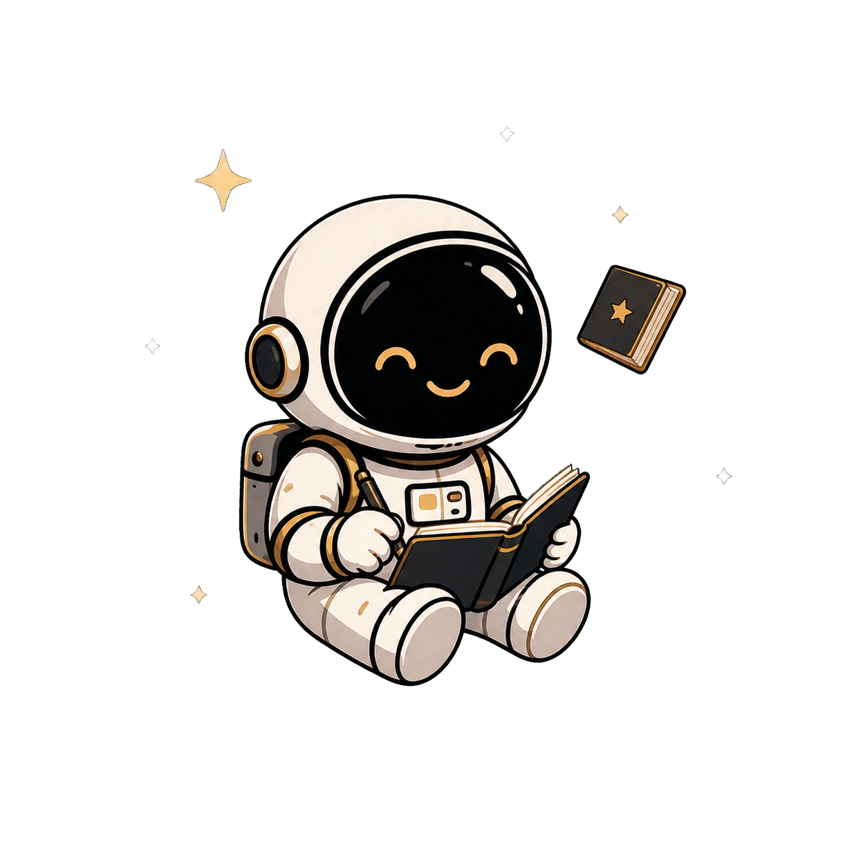 Asyncronaut mascot reading and writing notes