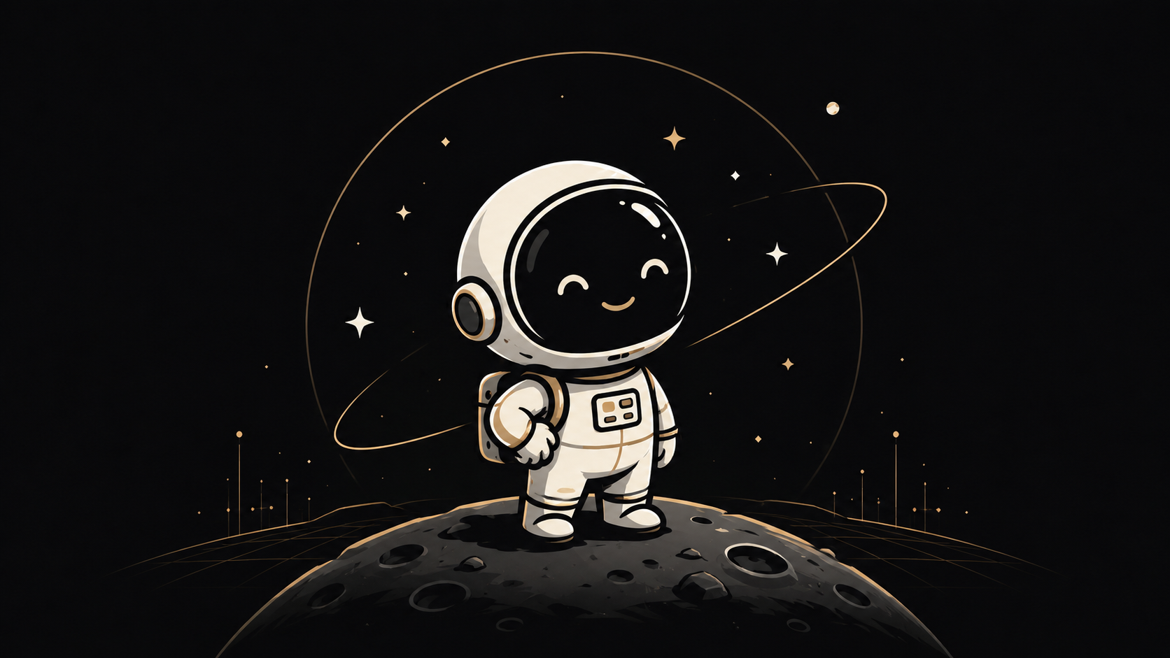 Asyncronaut mascot standing tall beneath a warm orbit glow that symbolizes confidence guided by empathy
